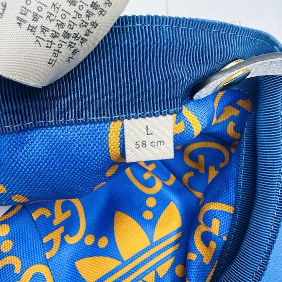 NWT Gucci x Adidas Blue Leather Logo Baseball Cap Hat L 58cm Removable Strap - Picture 9 of 12